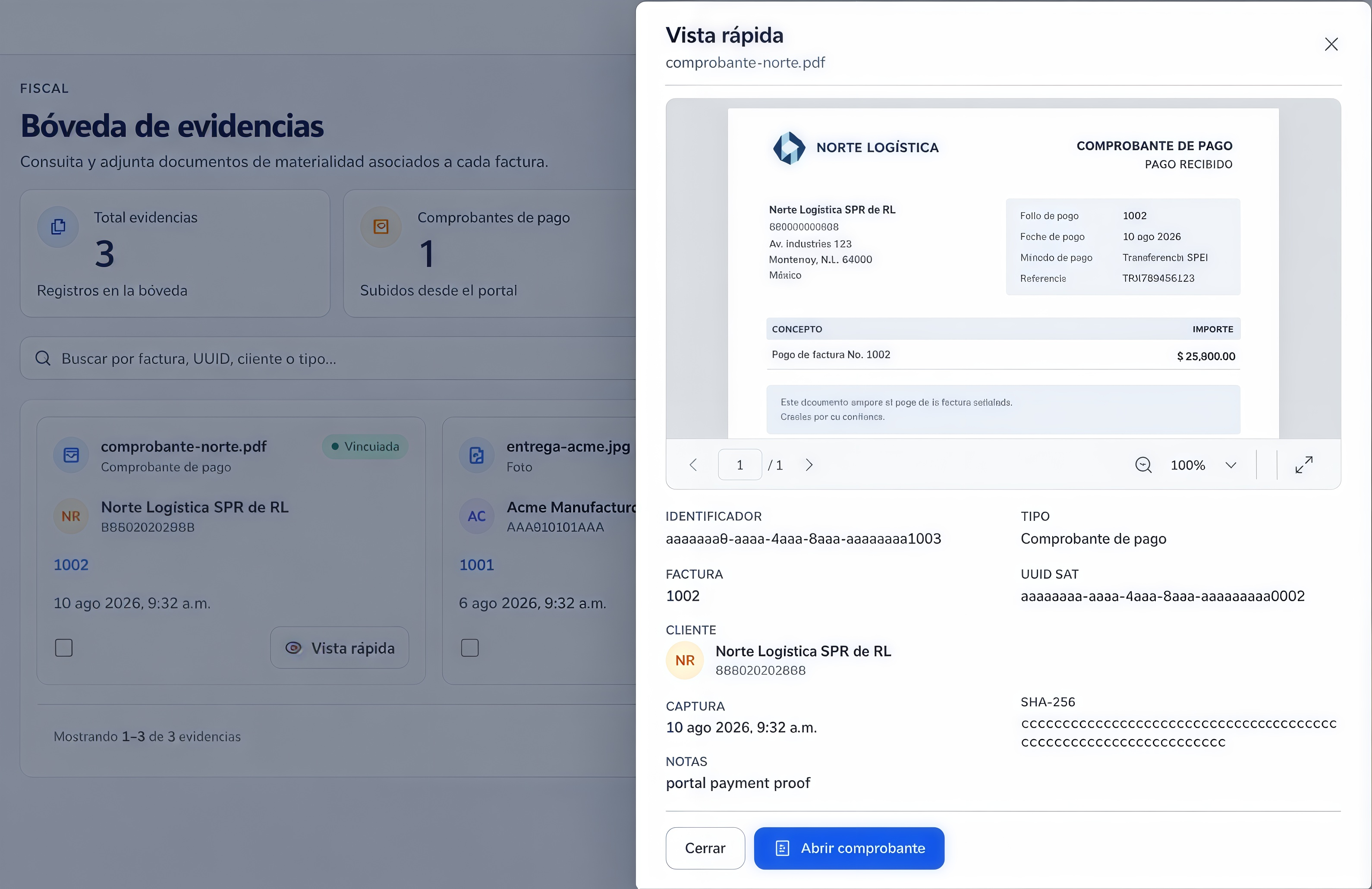 Portal de clientes con acceso a facturas, cotizaciones, comprobantes y perfil fiscal