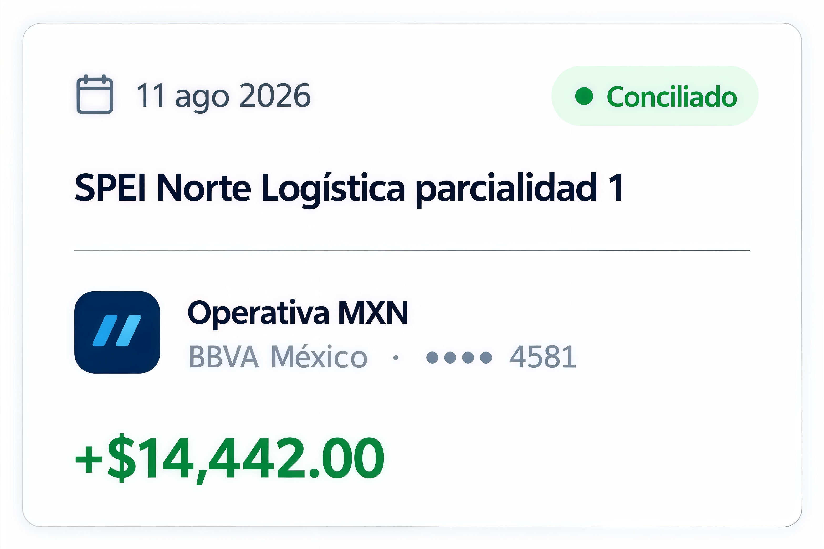 Movimiento de BBVA por $14,442.00 marcado como conciliado